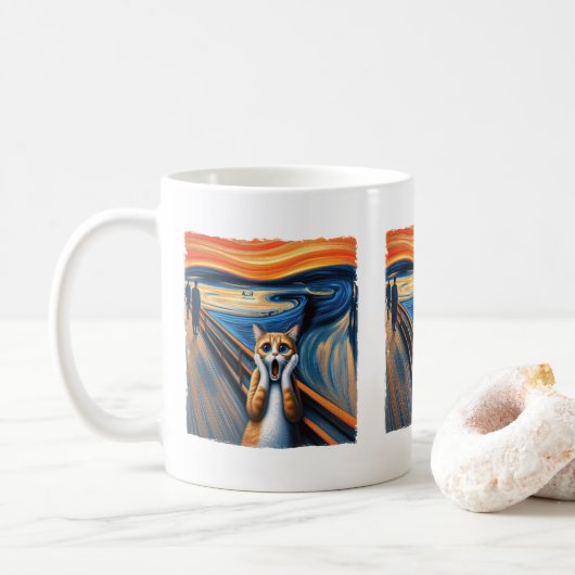 Screaming Cat Art Parodie Kattenliefhebbers en eig Koffiemok (Met donut)
