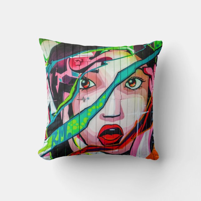 Screaming Girl Colorful Graffiti Pillow Kussen (Voorkant)