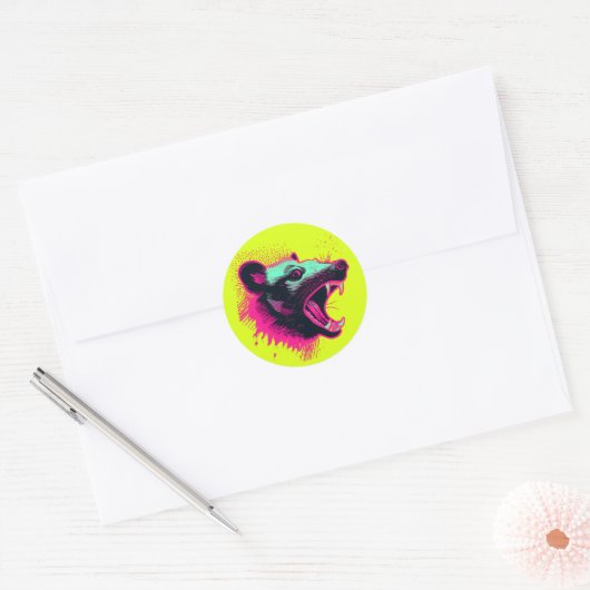 Screaming Opossum Ronde Sticker (Envelop)