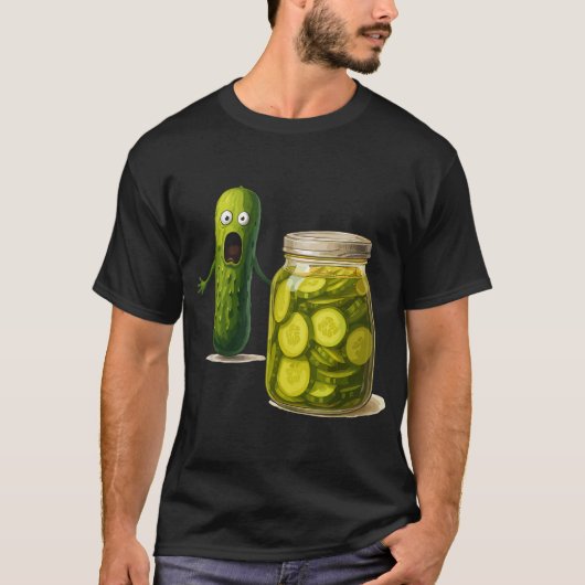 Screaming Pickle Cucumber Jar Joke T-shirt (Voorkant)