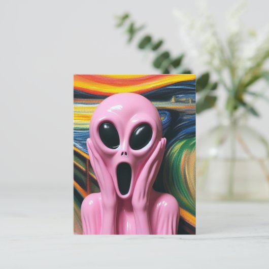 Screaming Pink Alien Briefkaart (Staand voorkant)
