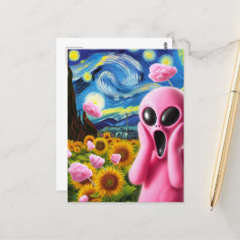 Screaming Pink Alien Fine Art Parodie Briefkaart
