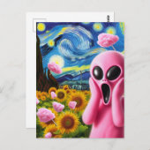 Screaming Pink Alien Fine Art Parodie Briefkaart (Voorkant / Achterkant)