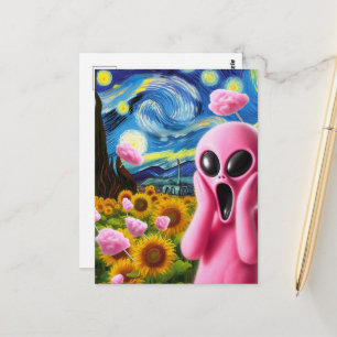 Screaming Pink Alien Fine Art Parodie Briefkaart