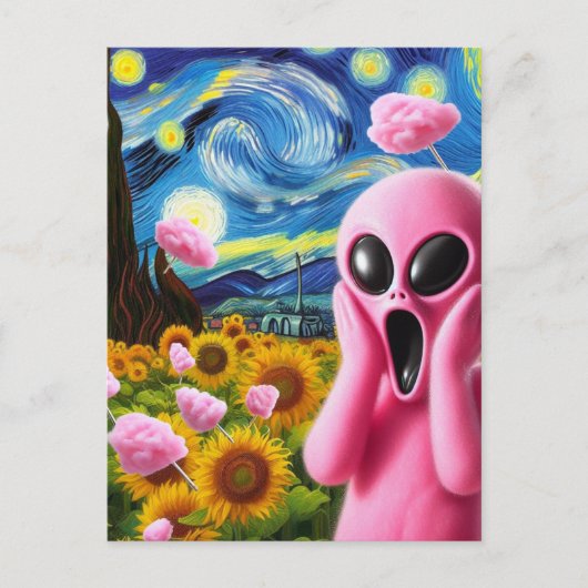 Screaming Pink Alien Fine Art Parodie Briefkaart (Voorkant)