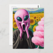 Screaming Pink Alien met Cotton Snoep Briefkaart (Voorkant / Achterkant)