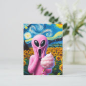 Screaming Pink Alien met Cotton Snoep Zonnebloemen Briefkaart (Staand voorkant)