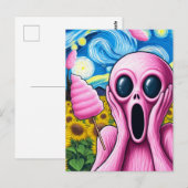 Screaming Pink Alien Sunflower Field Cotton Snoep Briefkaart (Voorkant / Achterkant)