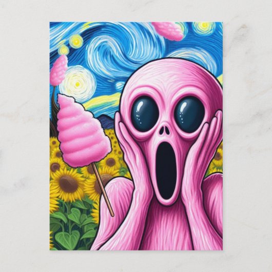 Screaming Pink Alien Sunflower Field Cotton Snoep Briefkaart (Voorkant)