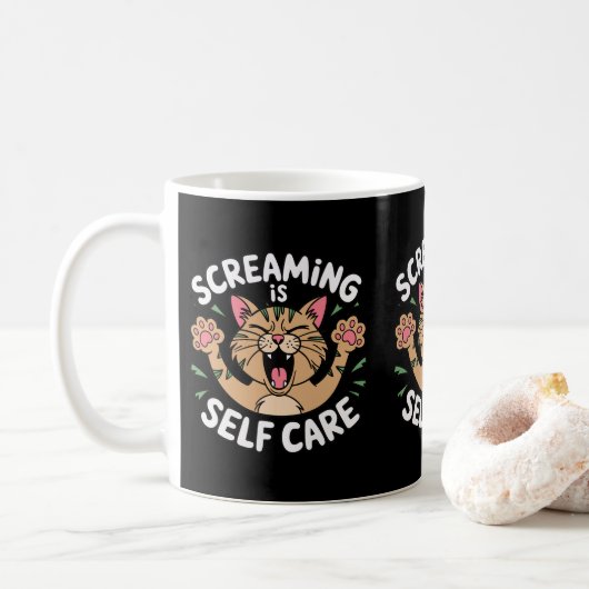 Screaming Self Care Funny Cat Owners Cat Mom Dads Koffiemok (Met donut)