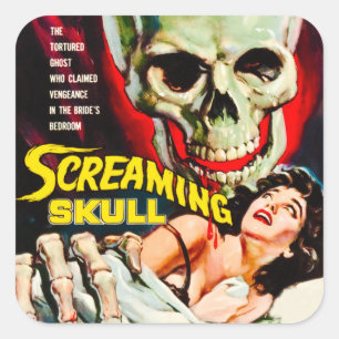 "Screaming Skull" Filmbox Vierkante Sticker