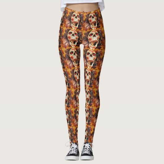 Screaming Skull Halloween Print Leggings (Voorkant)