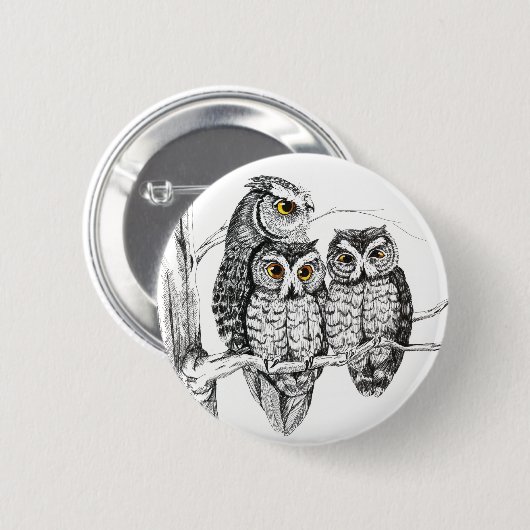 Screech Owl Family Button (Voorkant /achterkant)