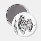Screech Owl Family Magnet (Voorkant / Achterkant)