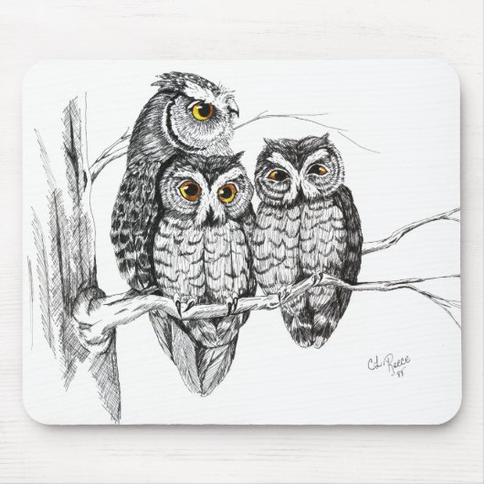 Screech Owl Family Mousepad Muismat (Voorkant)
