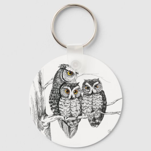 Screech Owl Family Sleutelhanger (Voorkant)