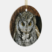 Screech Owl kerstschilderij met waterverf Keramisch Ornament (Rechts)