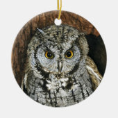 Screech Owl kerstschilderij met waterverf Keramisch Ornament (Voorkant)