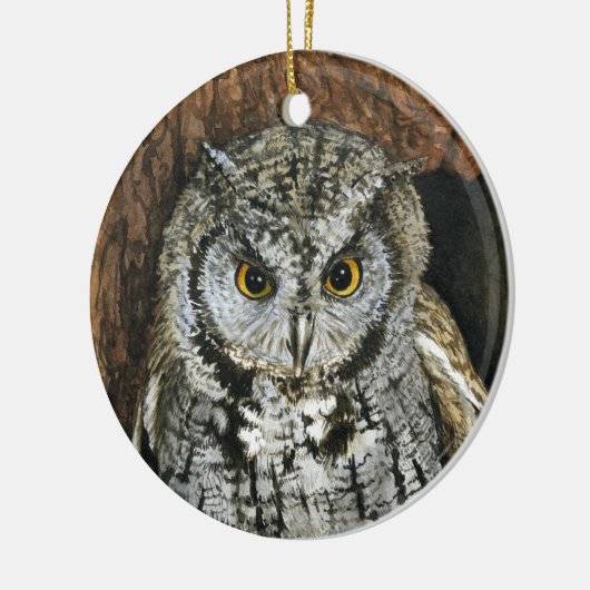 Screech Owl kerstschilderij met waterverf Keramisch Ornament (Links)