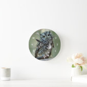 Screech Owl Tree Branch Foto Ronde Klok (Huis)