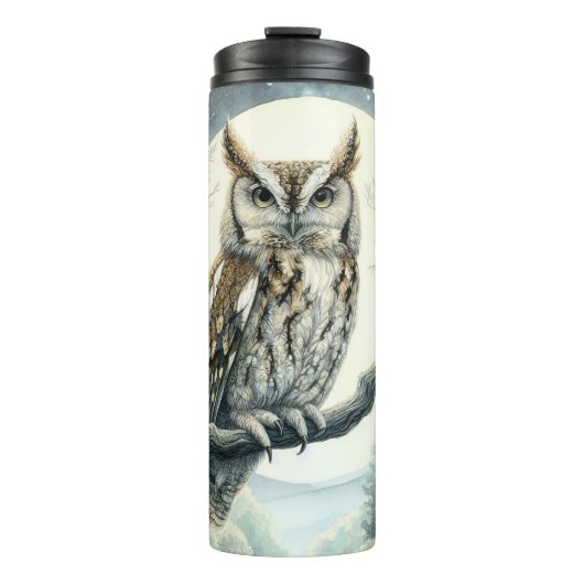 Screech Owl Waterverf Art Thermosbeker (Voorkant)