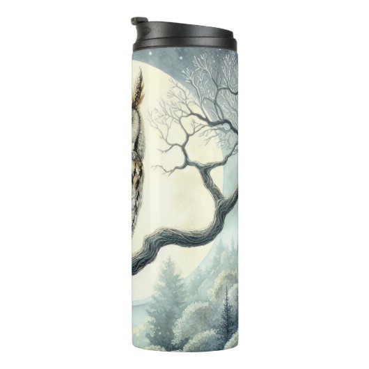 Screech Owl Waterverf Art Thermosbeker (Geroteerd rechts)