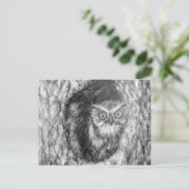 Screech Ownership Owl Charcoal Black & White Teken Briefkaart (Staand voorkant)