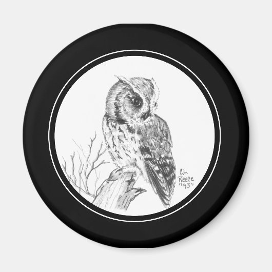 Screech Uil Magnet in potlood (Voorkant)