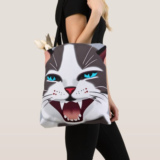 Screeching Blue Eyed Cat Tote Bag (Dichtbij)
