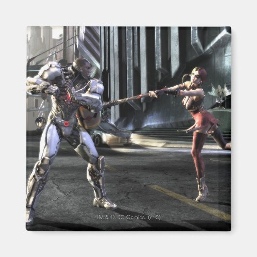 Screenshot: Cyborg vs Harley Magneet (Voorkant)