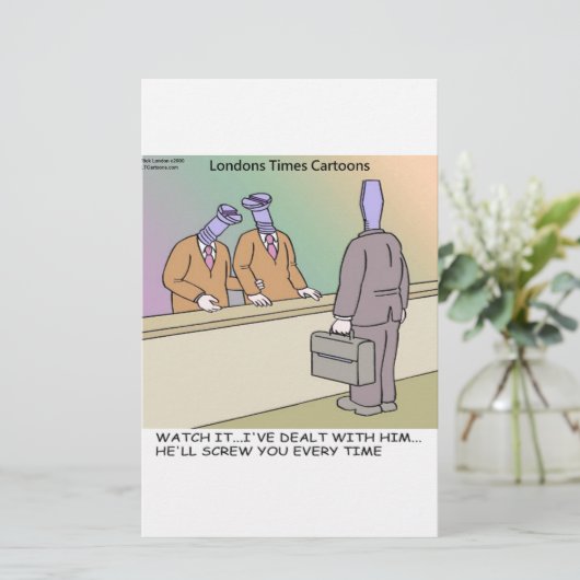 Screwy Salesman van Rick London Funny Briefpapier (Staand voorkant)