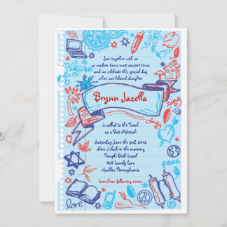 SCRIBBELS OP NOTEPAPER Bat Bat Mitzvah Uitnodiging