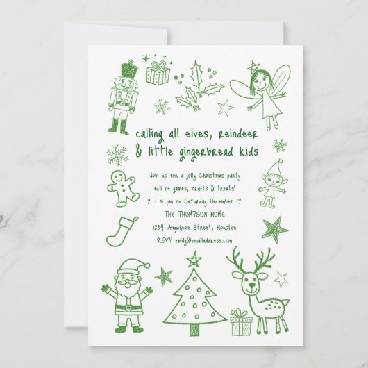Scribble Art Glitter Green Kinder kerstfeest Kaart (Voorkant)