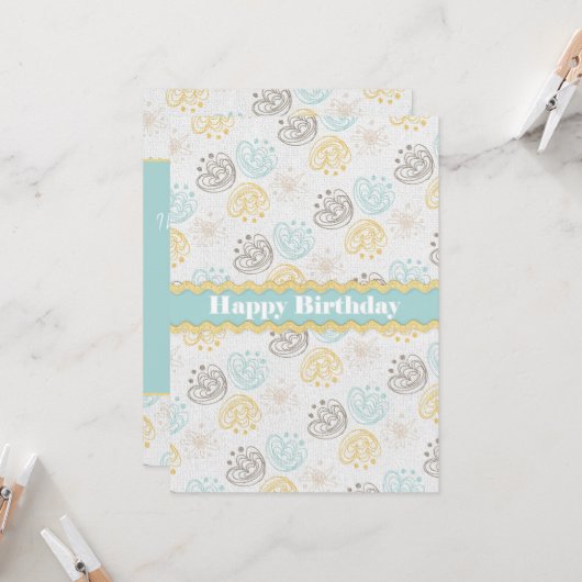 Scribble bloemen Happy Birthday Kaart (Voorkant / Achterkant in situ)