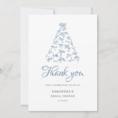 Scribble Blue Bow Christmas Tree Vrijgezellenfeest Bedankkaart (Voorkant)