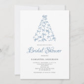 Scribble Blue Bow Christmas Tree Vrijgezellenfeest Kaart (Voorkant)