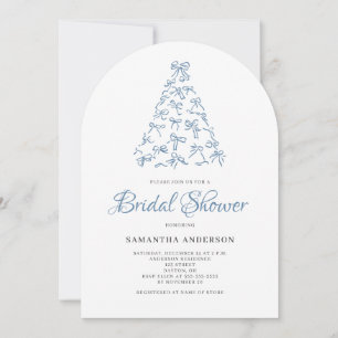 Scribble Blue Bow Christmas Tree Vrijgezellenfeest Kaart
