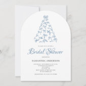 Scribble Blue Bow Christmas Tree Vrijgezellenfeest Kaart (Voorkant)