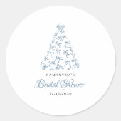 Scribble Blue Bow Christmas Tree Vrijgezellenfeest Ronde Sticker (Voorkant)