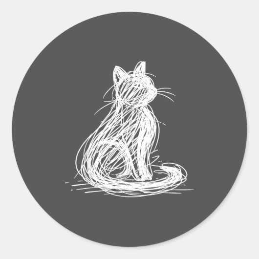 Scribble Cat Minimal Line Art Japanese Ronde Sticker (Voorkant)
