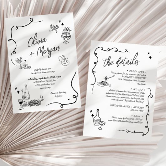 Scribble Doodle Alles in een bruiloft uitnodiging