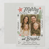 Scribble Doodle Merry & Bright Christmas Kaart (Voorkant / Achterkant)