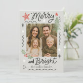 Scribble Doodle Merry & Bright Christmas Kaart (Staand voorkant)