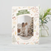 Scribble Doodle Whimsical Family Christmas Photo Feestdagenkaart (Staand voorkant)