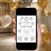 Scribble Doodles Cheers to New Year Party Kaart