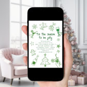 Scribble Doodles Glitter Green Christmas Party Kaart