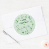 Scribble Doodles Glitter Green Merry Christmas Ronde Sticker (Envelop)