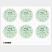 Scribble Doodles Glitter Green Merry Christmas Ronde Sticker (Vel)