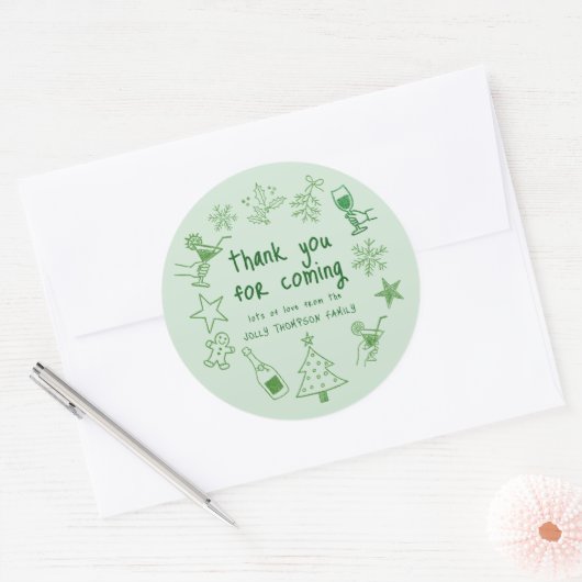 Scribble Doodles Glitter Green Thank You Ronde Sticker (Envelop)