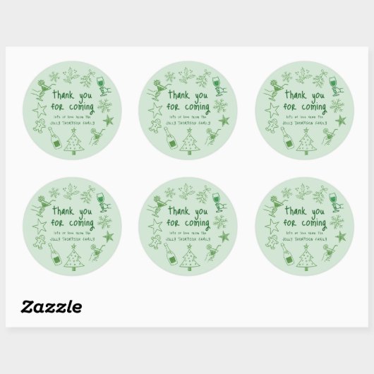 Scribble Doodles Glitter Green Thank You Ronde Sticker (Vel)